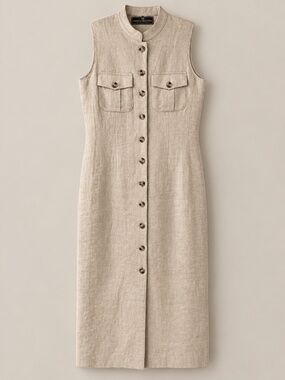 Vintage Embassy Row Petites Pure Linen Button-Front Maxi Dress Size 4P